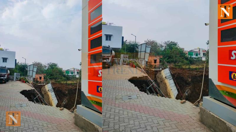 Indian Oil Petrol Pump's Boundary Wall Collapses in Manish Nagar